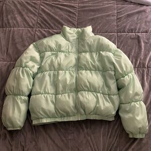 BP mint green puffer jacket